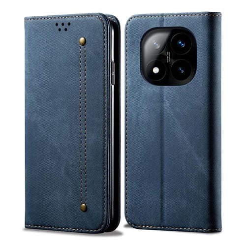 Funda de Cuero con Tapa Horizontal y Textura Vaquera para Redmi Note 14 Pro+ 5G (Azul)