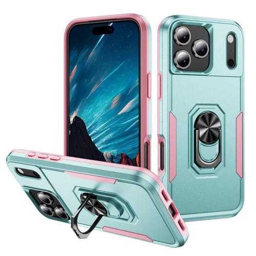 Funda Pioneer Armor de PC y TPU resistente para iPhone 17 Pro con soporte (verde y rosa)