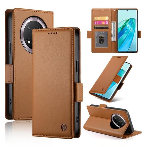Funda de Cuero Esmerilado con Hebilla Lateral Magnética para Honor X9C Global y Magic7 Lite (Marrón)