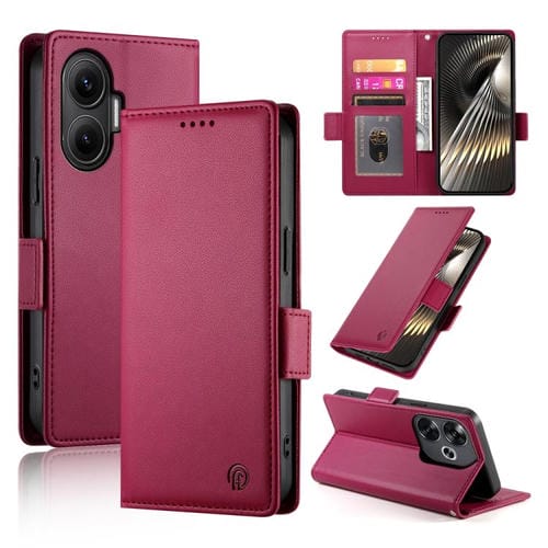 Funda de cuero esmerilado con hebilla lateral magnética para Redmi Turbo 4 Pro / Xiaomi Poco F7 (rojo vino)