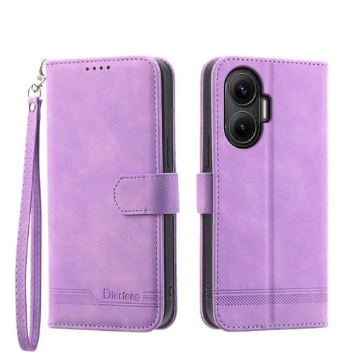 Funda híbrida de TPU y cuero sintético Dierfeng Dream Line para Redmi Turbo 4 Pro y Xiaomi Poco F7 (morado)
