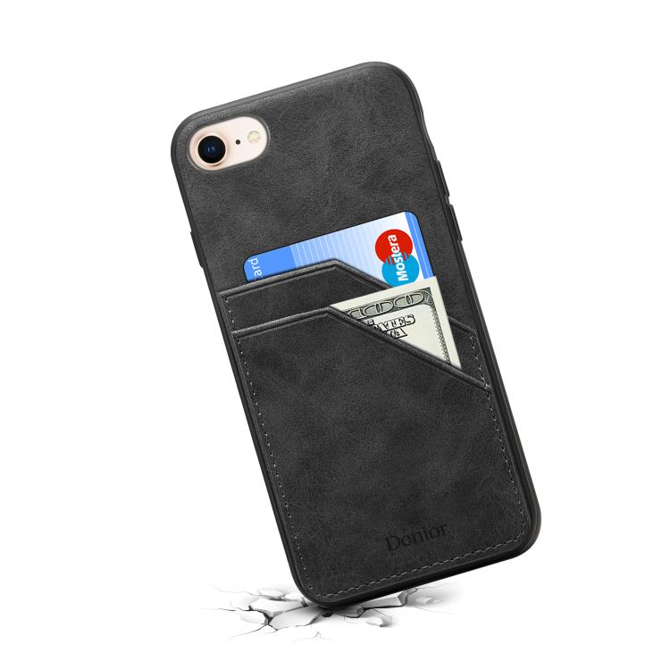 Funda Trasera PU Denior D09 con Ranura para Dos Tarjetas para iPhone 16E (Negra)