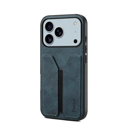 Funda trasera de PU con ranura para tarjeta elástica para iPhone 17 Pro Denior D07 DV (azul)