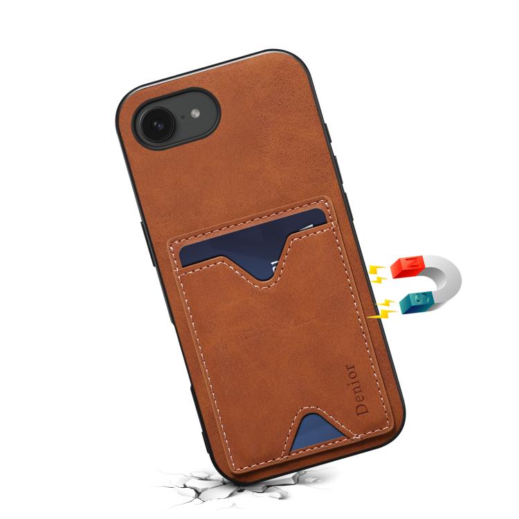 Funda Trasera Denior D06 para iPhone 16E con Ranura para Tarjeta y Soporte (Marrón)