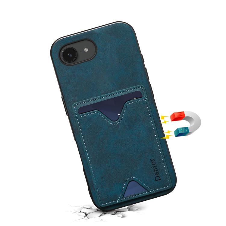 Funda Trasera Denior D06 para iPhone 16E con Ranura para Tarjeta y Soporte (Azul)