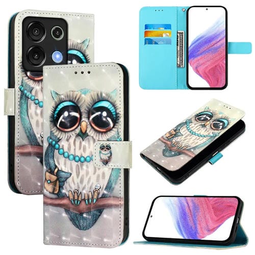 Funda de Cuero con Tapa Horizontal y Pintura 3D para Umidigi G9 5G (Búho Gris)