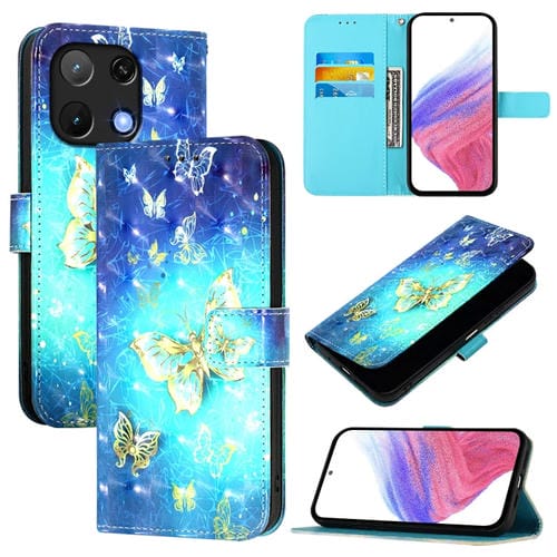 Funda de Cuero con Tapa Horizontal para Umidigi Note 90 con Pintura 3D (Mariposa Dorada)