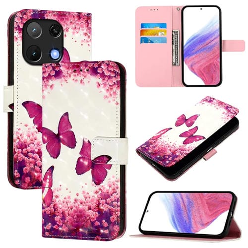 Funda de Cuero con Tapa Horizontal y Pintura 3D para Umidigi Note 90 (Mariposa Rosa)