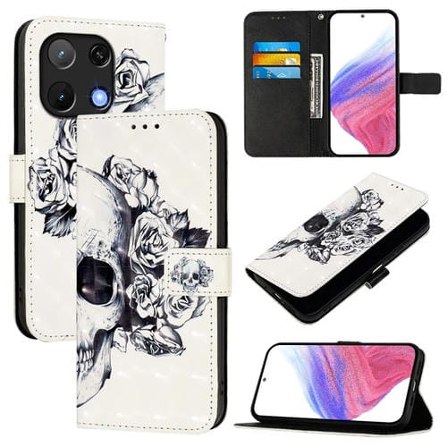 Funda de Cuero con Tapa Horizontal para Umidigi Note 90 con Pintura 3D (Calavera)