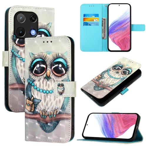 Funda de Cuero con Tapa Horizontal y Pintura 3D para Umidigi Note 90 (Búho Gris)