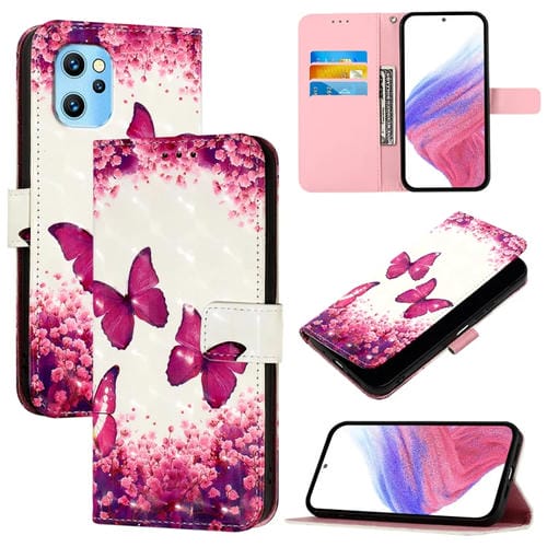 Funda de Cuero con Tapa Horizontal y Pintura 3D para Umidigi Power 7 Max (Mariposa Rosa)