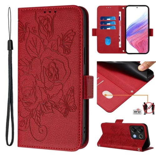 Funda de Cuero Antirrobo RFID con Relieve para Umidigi G9 5G (Rojo)