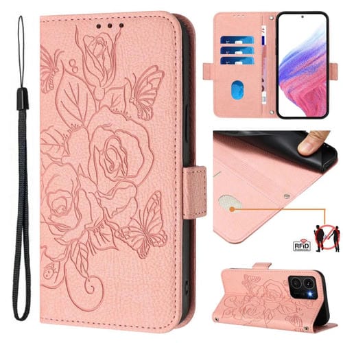 Funda de Cuero Antirrobo RFID para Teléfono HMD Skyline con Relieve (Rosa)