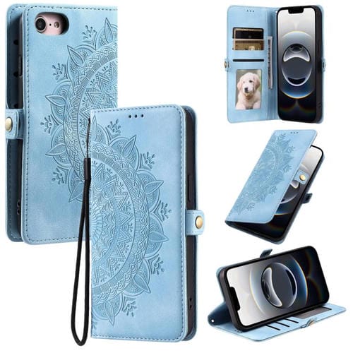 Funda de Piel con Relieve Totem para iPhone 16E (Azul)