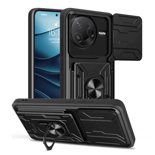 Funda deslizante de TPU y PC con ranura para tarjetas para Xiaomi Poco F7 Pro (negro)