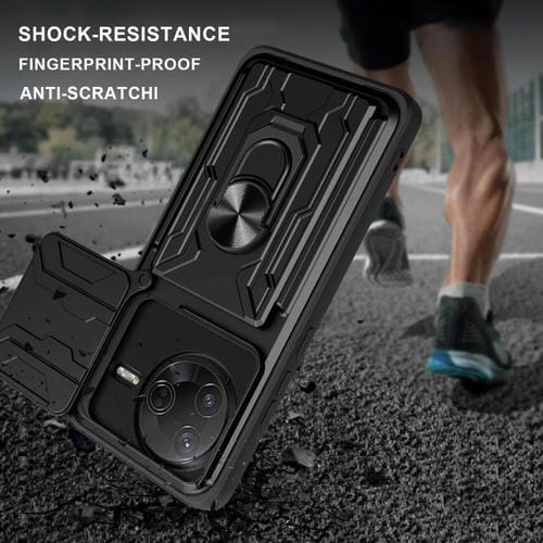 Funda deslizante de TPU y PC con ranura para tarjetas para Xiaomi Poco F7 Pro (verde oscuro)