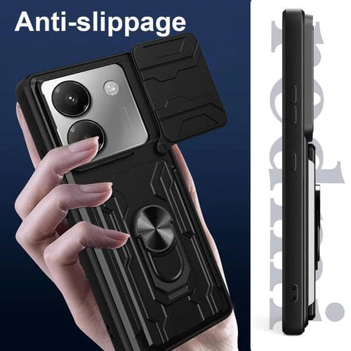 Funda deslizante de TPU y PC con ranura para tarjetas para Xiaomi Poco M7 Pro 5G (gris)