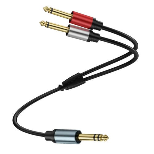 Cable Adaptador Audio Divisor en Y 0,3 m 6,35 mm Macho a 2 x 6,35 mm Macho (Negro)