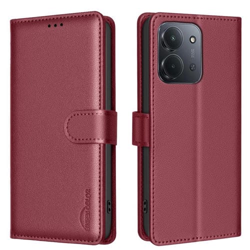 Funda de cuero antirrobo con textura de lichi RFID para Redmi 15C 4G (173,1 mm) / Redmi 15C 5G (173,1 mm) (Rojo)