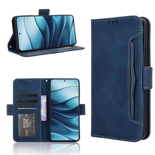 Funda de Piel Sintética con Textura de Becerro para Redmi Note 14 4G Global (163,25mm), Ranuras para Tarjetas (Azul)