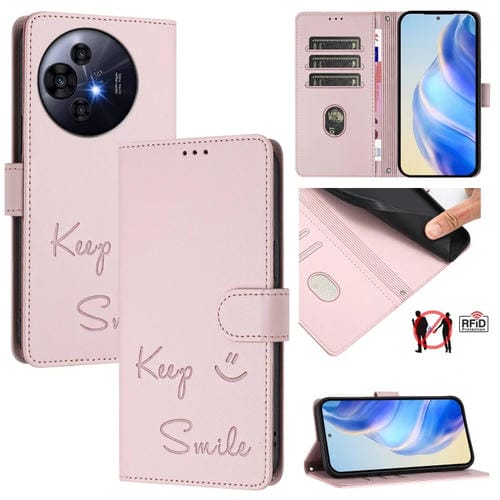 Funda de Cuero Rfid con Relieve Nxtpaper Smile para Teléfono TCL 50 Pro (Rosa)