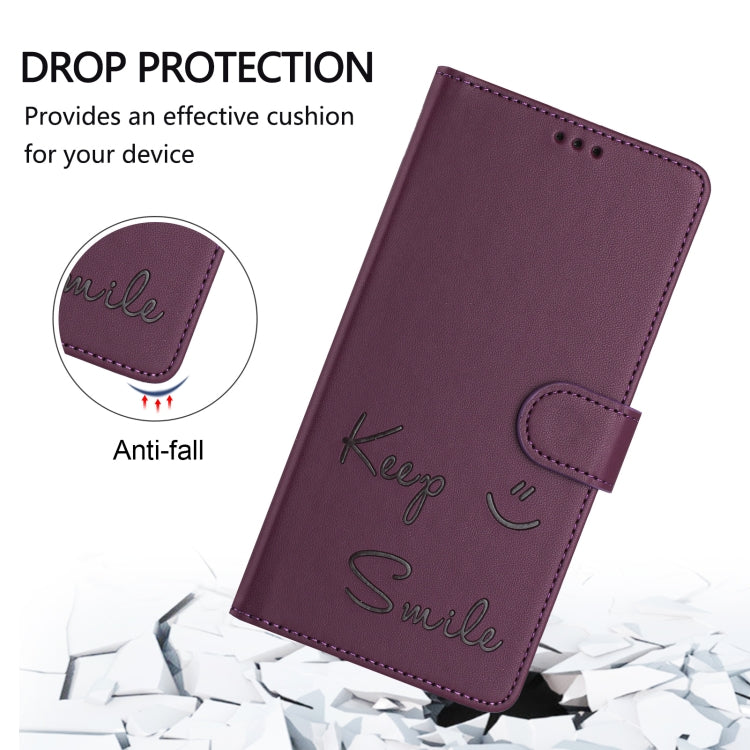 Funda de Cuero Rfid con Relieve Sonriente para OnePlus Nord N10 5G (Violeta)