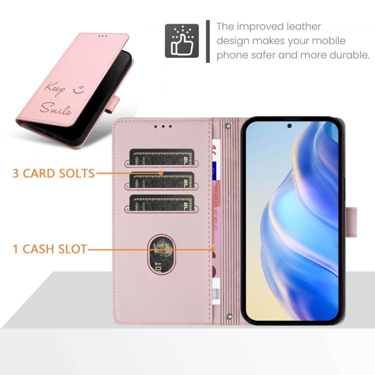 Funda de Cuero Rfid con Relieve Sonriente para OnePlus 13R/Ace 5 Pro 5G (Rosa)