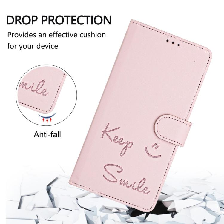 Funda de Cuero Rfid con Relieve Sonriente para OnePlus 13R/Ace 5 Pro 5G (Rosa)