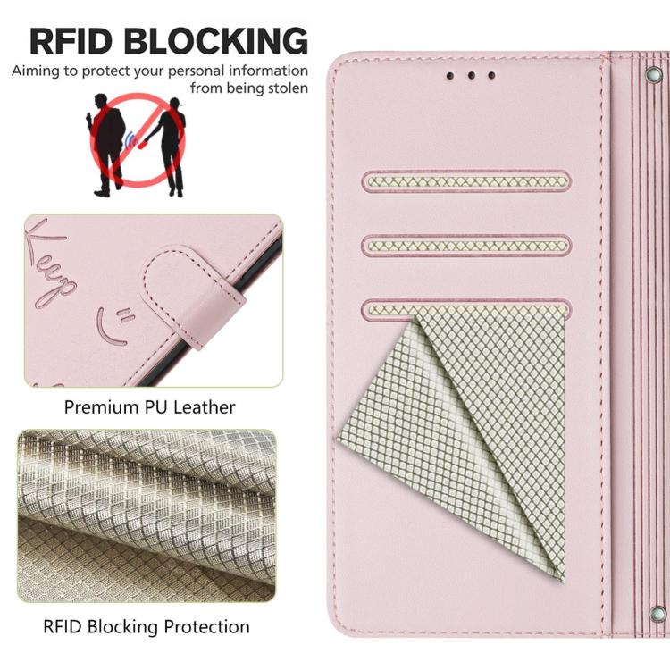 Funda de Cuero Rfid con Relieve Sonriente para OnePlus 13R/Ace 5 Pro 5G (Rosa)