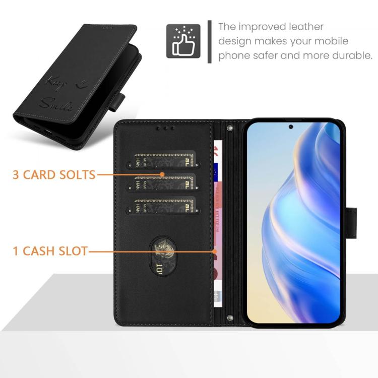 Funda de Cuero Rfid con Relieve Sonriente para OnePlus 13R Ace 5 Pro 5G (Negra)