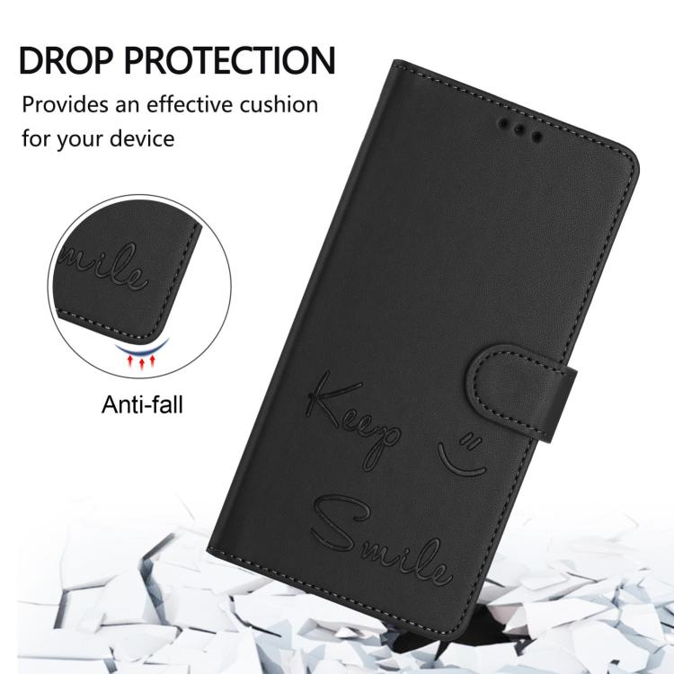 Funda de Cuero Rfid con Relieve Sonriente para OnePlus 13R Ace 5 Pro 5G (Negra)