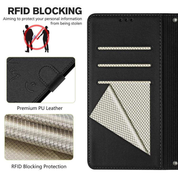 Funda de Cuero Rfid con Relieve Sonriente para OnePlus 13R Ace 5 Pro 5G (Negra)