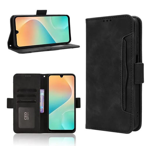 Funda de piel con textura de becerro y ranuras para tarjetas para Samsung Galaxy M36 5G (negra)