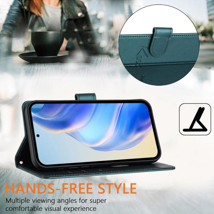 Funda de cuero RFID con relieve sonriente para Xiaomi 15S Pro 5G (verde pavo real)