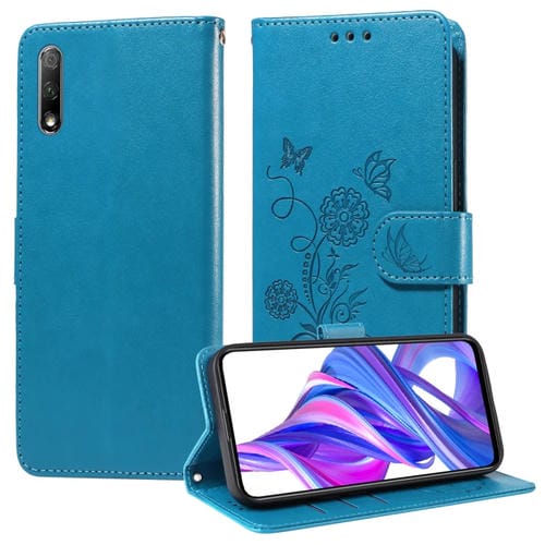 Funda de Cuero para Honor Magic4 Lite 5G/4G/X40 Gt con Mariposas y Flores en Relieve (Azul)
