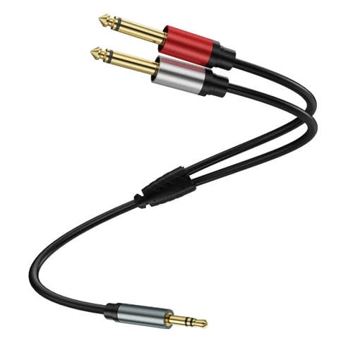 Cable Adaptador Audio Divisor en Y 3,5 mm TRS Estéreo a 6,35 mm TS Mono Dual Chapado en Oro (Negro) 0,3 m