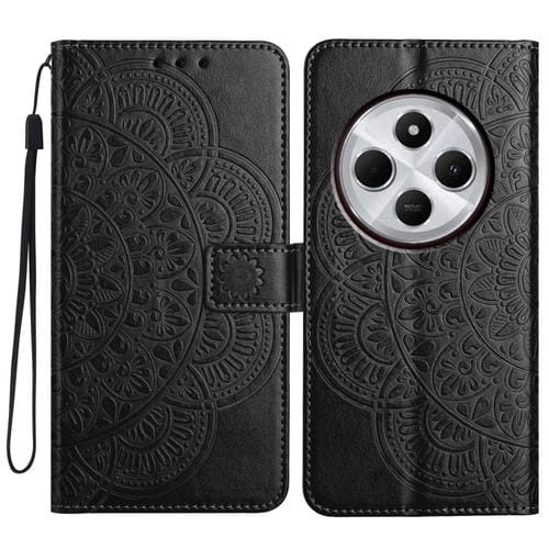 Funda de Cuero con Relieve Floral para Redmi A4 5G (Negra)