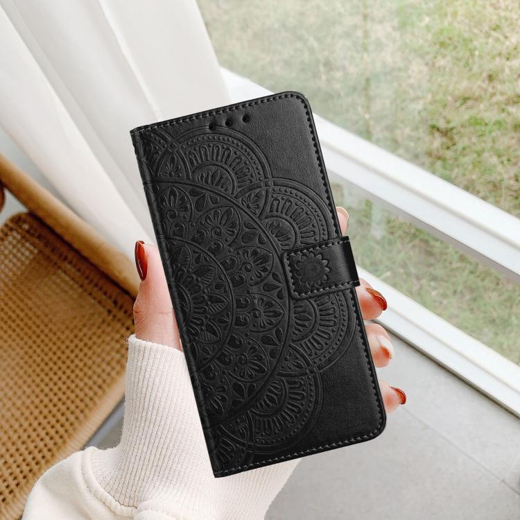Funda de piel con relieve floral para Samsung Galaxy A17 5G (negra)