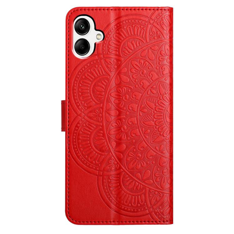 Funda de piel con relieve floral para Samsung Galaxy A07 5G (roja)