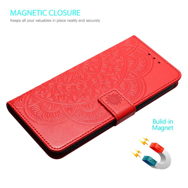 Funda de piel con relieve floral para Samsung Galaxy A07 5G (roja)