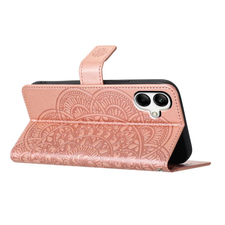 Funda de piel con relieve floral para Samsung Galaxy A07 5G (oro rosa)