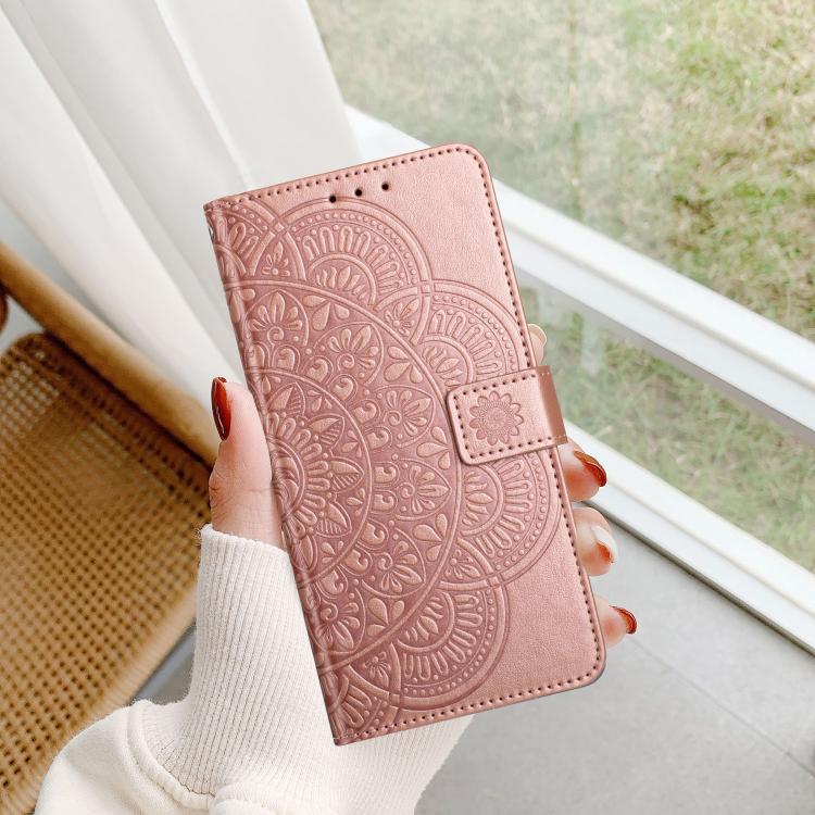 Funda de piel con relieve floral para Samsung Galaxy A07 5G (oro rosa)