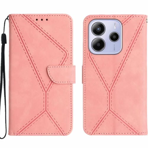 Funda de Cuero con Relieve y Costuras para Redmi Note 14 4G (163,25mm) (Rosa)