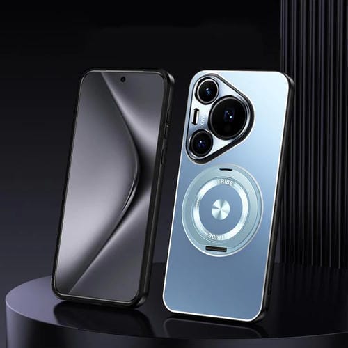 Funda de metal esmerilado con soporte giratorio para Huawei Pura 80 Pro+ 5G (azul)