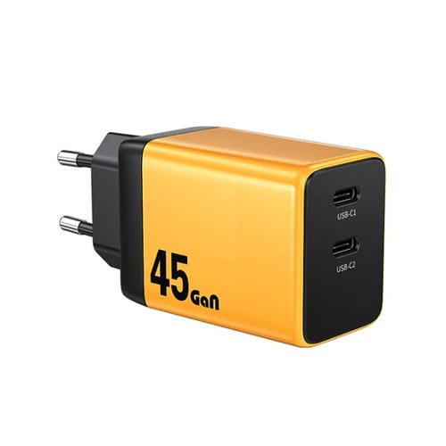 Cargador Rápido Wk Wp-U33 45 W con 2 Puertos USB-C Gan (Amarillo) Enchufe UE