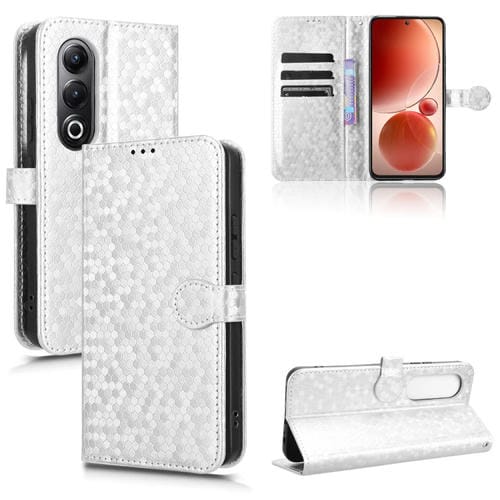 Funda de Cuero para Itel S25 con Textura de Puntos en Forma de Panal (Plateada)