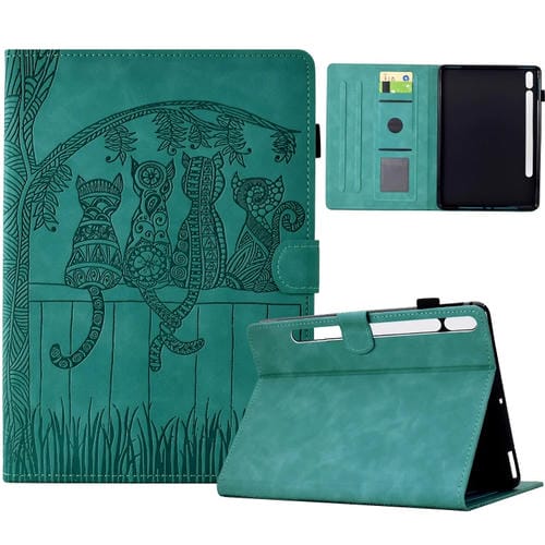 Funda Inteligente de Cuero Samsung Galaxy Tab S8/S7 con Relieve de Gatos (Azul Claro)