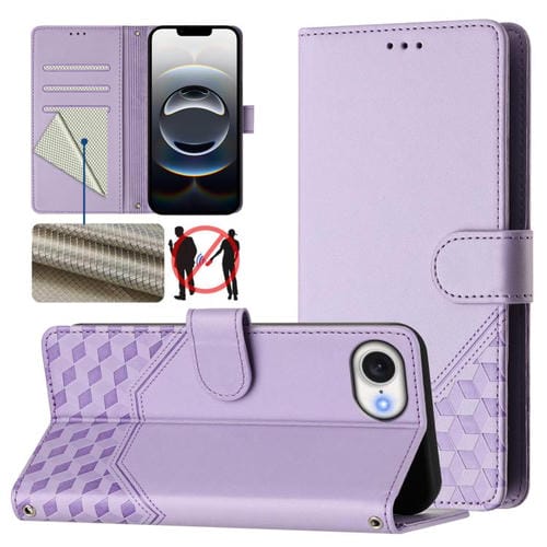 Funda de Cuero Rfid con Relieve en Panal para iPhone 16E (Morado Claro)