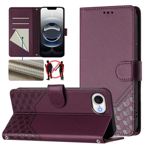 Funda de Cuero Rfid con Relieve en Panal para iPhone 16E (Violeta)
