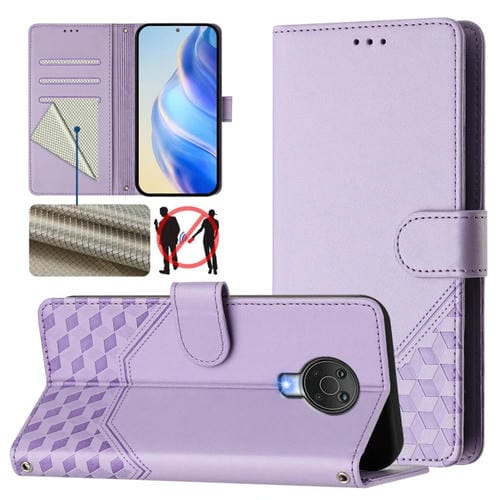 Funda de Cuero Rfid con Relieve en Panal para Nokia G20/G10 (Morado Claro)
